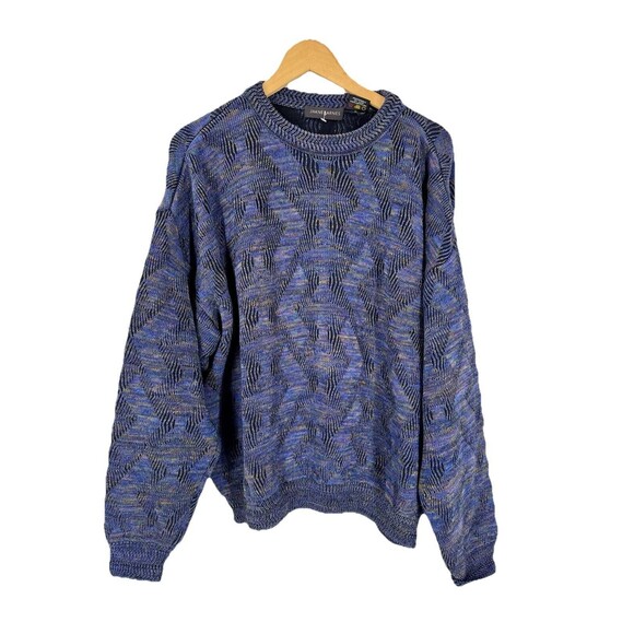 Jhane Barnes VTG Textured Blue Waves Mercerized Cotton Wool Sweater Size L - Picture 1 of 7